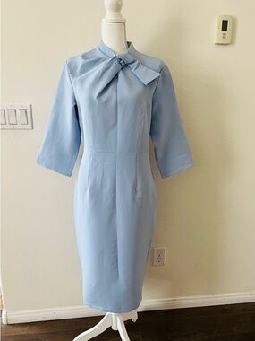STYLEWE Pastel Blue Tie-Neck Midi Dress